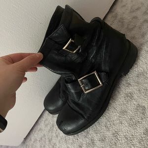 Jimmy Choo black buckle biker boots